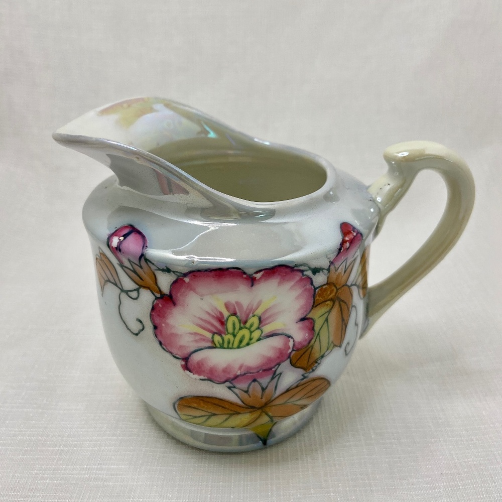 Vintage Asian Creamer Lusterware Hand Painted Floral Design